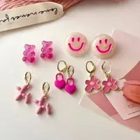 在飛比找ETMall東森購物網優惠-玫粉色小熊笑臉日系可愛少女花朵