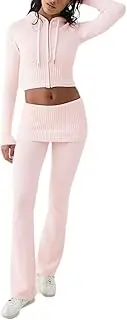 [RISCUYY] Athleisure Sets Women Knit Stretchy Long Sleeve Zip Up Hoodie and Pants Lounge Sets for Women 2024