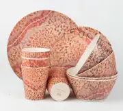 ABORIGINAL PICNIC SET -12-PIECES- BAMBOO - 4 PLATES, 4 BOWLS, 4 CUPS - AUSTRALIA