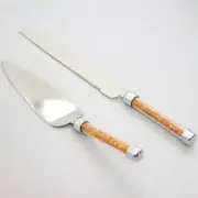 Gold Foil Crushed Crystal Beads In Handles Wedding Cake Knife Server Set