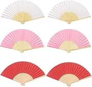 6Pcs Cloth Hand Fans Silk Fan Handheld Paper Fan Folding Hand Fans Silk Fabric and Bamboo Ribs Handheld Folding Chinese Fan Bamboo Folding Fans Craft Fan Folding Fan for Wall Decoration