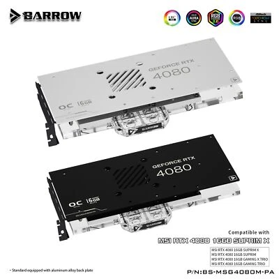 Barrow BS-MSG4080M-PA GPU Water Block w/Backplate for MSI RTX 4080 16GB SUPRIM X