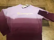 NEW! CHAMPION Purple REVERSE WEAVE OMBRE SCRIPT LOGO CREW NECK SWEATSHIRT SZ M