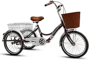 DEFGHIJ 20 Inch Adult Tricycle Trikes 3 Wheel Bikes with Large Basket for Recreation Shopping Picnics Exercise Men's Women's Cruiser Bike(Color:Coffee)