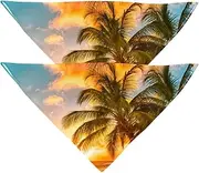 2 Pack Owner and Dog Bandana Set, Pet's Mom/Dad Bandana or Scarf Set, Family Matching Bandanas, Landscapeoceansunsetbeachcoconut Trees