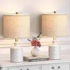 Modern Accent Ceramic Table Lamp Set of 2, 18.5" White Bedside Lamp for Medium