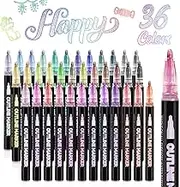 LIGHTWISH 36 Outline Markers Set, Double Line Effect, 2mm Medium Shimmer Pen Tip, Perfect for Drawing, Doodling, Card Making & Decorating