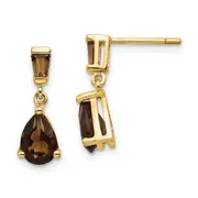 Solid 14k Yellow Gold SmoKy Quartz Post Earrings