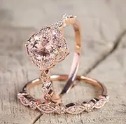 [TZ Way] 18k Rose Gold 2 Piece Ring Set Cubic Zirconia Bride Promise Rings Set CZ Eternity Engagement Wedding Band Ring Sets for Women TZ.60
