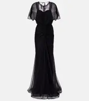 [Victoria Beckham] Victoria Beckham Bella gathered open back organza gown AU 4 black