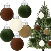 12pcs Christmas Velvet Baubles, 8cm Plastic Christmas Tree Balls Ornaments White Green Shatterproof Xmas Tree Hanging Flocked Ball Set for Christmas Party Holiday Decoration