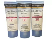 Lot of 3 Neutrogena Ultra Sheer Dry Touch Sunscreen Lotion SPF 30 3oz EXP 2027