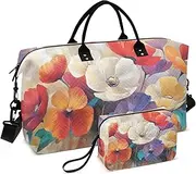 [YXYZRMY] Colorful Flowers Art Travel Duffel Bag Gym Bag Sports Tote Bag with Multiple Interior Pockets Shoulder Weekender Bag for Women Men with Toiletry Bag 20.5”x 7.9”x 13.8”, Multi-Colored, one size