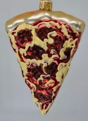 Mouth Blown & Hand Painted European Glass Ornament - Slice of Pizza