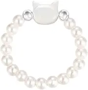 [Rnivida] Dainty Stretch Pearl Ring for Women,3MM Simulated White Stackable Pearls Ring Adjustable Size