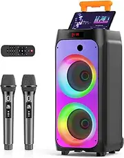 Karaoke Machine with 2 Wireless Microphones, Portable Bluetooth 5.3 Karaoke Speaker for Party, PA System for Adults with Echo Adjustment/Remote Control/LED Lights, Support TV/USB/AUX/TF Card (300W)