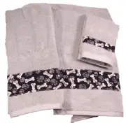 Three Piece Towel Set – Dog Bone and Paws Fabric Border