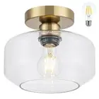 Simple and Elegant semi Flush Mount Ceiling Light Clear Glas Brass and Golden...