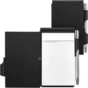 2 Pieces Metal Pocket Notebook with Pen and Refillable Paper, Aluminum Flip Office Notebook, Mini Notepad Holder, Small Journal Notebook with Pen Holder for Office School Supplies (Black)