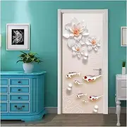 Door Stickers Self-Adhesive Pearl Flower Art Door Stickers Home Decoration Door Cover Mural Porch Wallpaper Poster(77x200cm)
