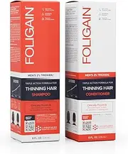 [Foligain] Triple Action Shampoo & Conditioner For Thinning Hair, Men’s Volumizing Shampoo & Conditioner Combo, with 2% Trioxidil 8 Fl. Oz.