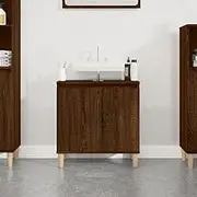 Engineered Wood Sink Cabinet, 58x33x60 cm, Durable Brown Oak Bathroom Vanity, Ample Storage for Modern Homes
