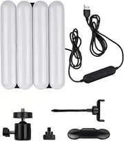Splicing 4-Panel Light Foldable Lamp P graphy Fill Light with 3 Lig ng Modes Adjustment Tripod Ball Head Phone Clamp for Selfie Video Recording Black and White One Size