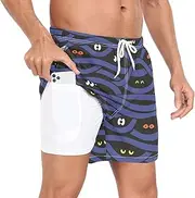 [GuoChe] Men's Swim Shorts Mens Lined Workout Shorts Mistery Eyes Hallowmas All Saints' Day with Pockets Board Shorts Quick Dry