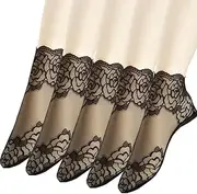 [HieoAnir] Lace Ankle Socks for Women - 5Pairs Ruffle Socks Women - Fishnet Ankle Women Socks