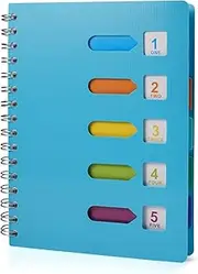 Notebook with Index A5, Ring Binder Spiral Notepad with 5 Index Flags, Notebook with Dividers, College Pad A5 Lined with Tabs, 5 Subject Notebook for Students, Office, Writing Planner