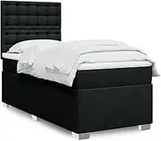 vidaXL Black Box Spring Bed with LED, Pocket Spring Mattress & Adjustable Headboard