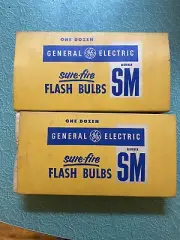 Two boxes of 12 General Electric GE sure fire flash bulbs NOS Pre-– 1963