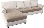 H.VERSAILTEX Sectional Couch Covers 4 Pieces Sofa Seat Cushion Covers L Shape Separate Cushion Couch Chaise Cover for Both Left/Right Sectional Couch (3 Seater + 1 Chaise, Sand)