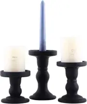 GMWD 3 Pcs Black Glass Candle Holder Set Clear, Candlesticks Holders