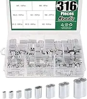 Keadic 316Pcs 8 Sizes Aluminum Crimping Loop Sleeve Metric Assortment Kit for Wire Rope Cable Rigging