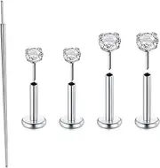 [AVYRING] Flat Back Earrings for Women Men Threadless Nose Studs Silver Gold Tragus Helix Conch Piercing Jewelry 18g 16g Surgical Steel Push in Cartilage Earrings Changing Tool