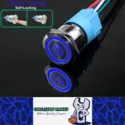 10 x 16mm Metal Push Button Switch Blue LED 12V-24V PreWired Self-Locking Switch