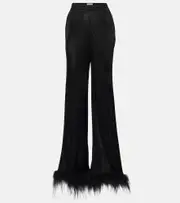 [Prada] Prada Feather-trimmed wide-leg pants AU 14 black