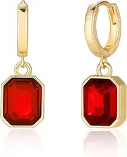[Lourny] Birthstone Crystal Dangle Drop Earrings, 14K Gold Plated Huggie Hoop Hypoallergenic Earring Jewelry Gifts for Women