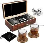 Whiskey Gift Sets for Men,Whisky Glass Set of 2,Stainless Steel Whisky Reusab...