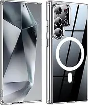 [T Tersely] Case for Samsung Galaxy S24 Ultra 5G 2024, Magnetic Cover Compatible with MagSafe, Hard Back Slim Shockproof Bumper, Support Wireless Charging