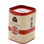 3 PCS Personalise Square Piggy Bank Logbook Series Tin Plate Box Money Saving Pot Coin Box(Flag Red)