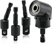 HORUSDY 4-Piece Right Angle Drill Adaptor, Impact Drill Bit Extension, 360° Rotatable 1/4" 3/8" 1/2" Impact Grade Socket Adapter Set, 105 Degree Angle Screwdriver Drill Bit