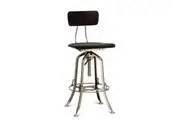 Industrial Wooden Height Adjustable Swivel Bar Stool Chair with Back - Nickel Black