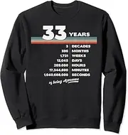 [X.Style] 33rd Birthday Vintage 33 Years Old Retro 396 Months Weeks Sweatshirt ds249 Sweater (M) Black