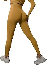 [Generic] Yoga Pants for Women Slim Fit Athletic Sweatpants Sexy Breathable Regular & Plus Size, Yellow, Large