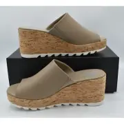 Sorel Womens Size 11 Cameron Wedge Mule Leather Slip on Taupe Platform Sandals