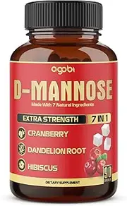 D-Mannose Capsules - 7in1 with Cranberry, Dandelion, Hibiscus & More - 90 Capsules 3 Months