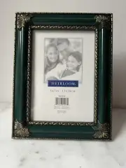 Vintage 9x7” Green With Gold Ornate decor opening frame 5x7”
