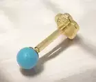 Solid 14k Yellow Gold 18G 3mm Created Blue Turquoise Labret Tragus Ear Lip Ring